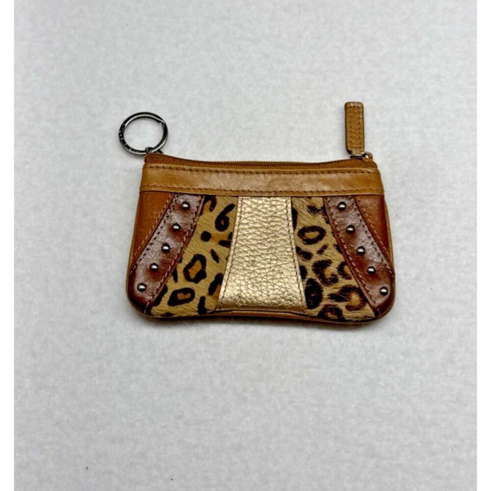 Fossil Leather Leopard Hair Calf Coin Purse Card Holder Key Ring Zip Wallet